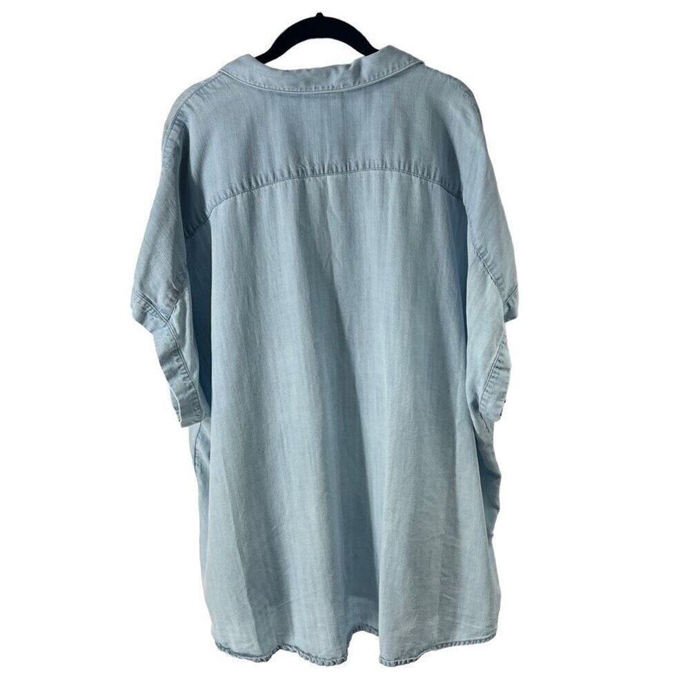 Soft Surroundings Chambray Blue 100% Lyocell‎ Button Up Short Sleeve Top Sz 3X - Picture 2 of 7